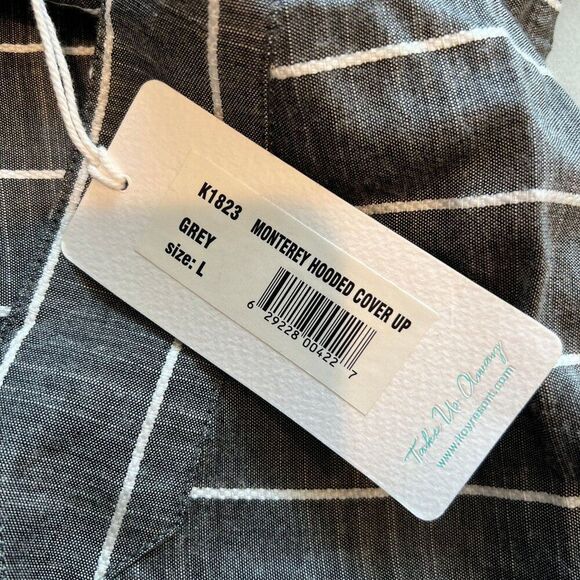 NWT Koy Resort Gray Striped Sleeveless Monterey Hooded Swim Cover-Up, Size Large - Picture 7 of 8